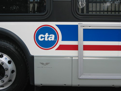 Prototype bus #1000 at Navy Pier during a CTA press conference on November 2, 2005. The 1000-series features the new CTA 