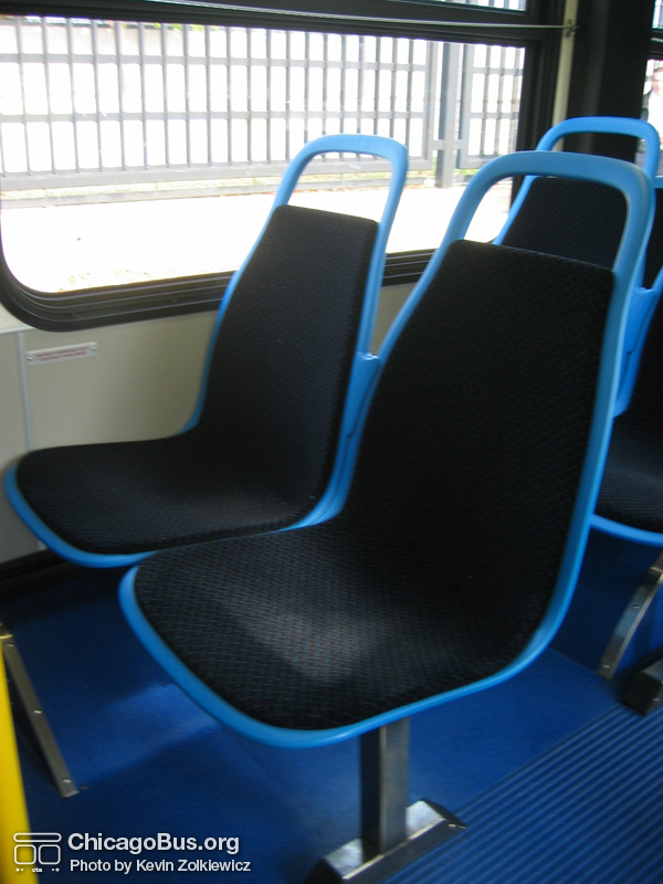 Prototype bus #1000 included eight "Insight" seats from American Seating. These new seats, which are wider and thiner than the previous generation of CTA seats, would be standard on future deliveries. (Photo by Kevin Zolkiewicz)