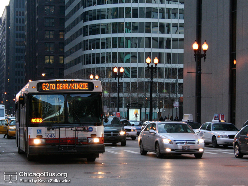 Bus #1048 at Dearborn and Madison working route #62 Archer on March 22, 2007. (Photo by Kevin Zolkiewicz)