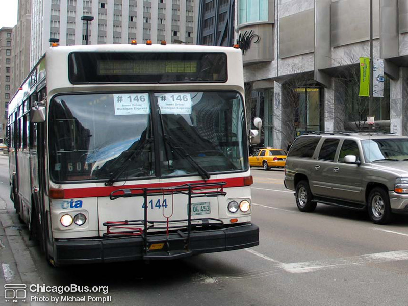 Bus #4144 at Michigan and Pearson working route #146 Inner Drive/Michigan Express on March 11, 2004. (Photo by Michael Pompili)