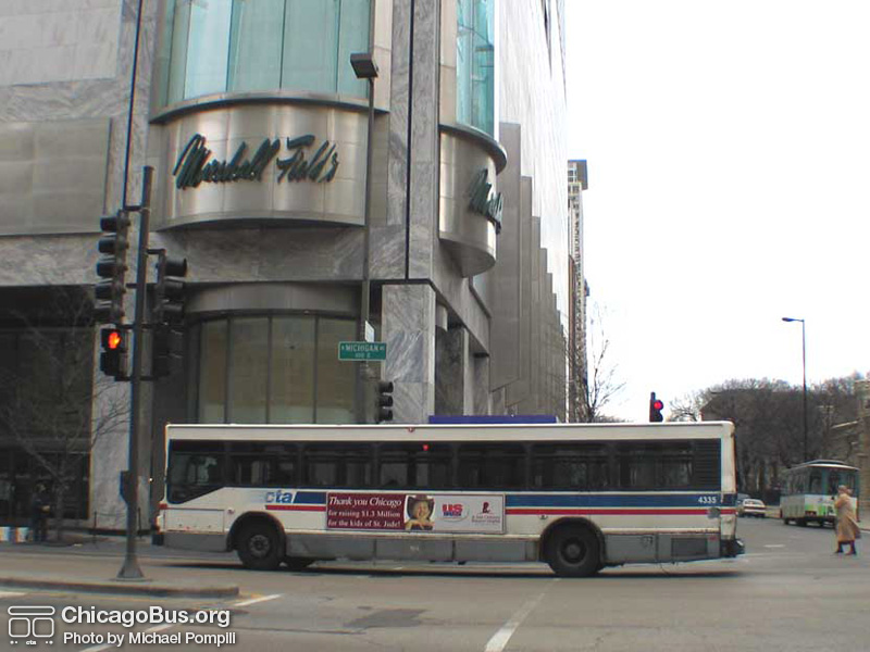 Bus #4335 at Michigan and Pearson on March 11, 2004. (Photo by Michael Pompili)