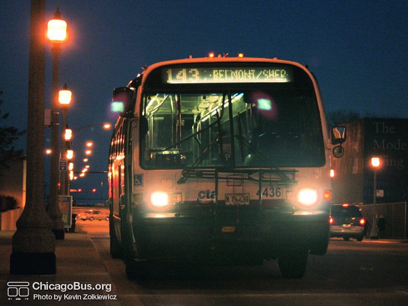 Bus #4436 at Monroe and Michigan while between runs on the #143 Stockton/Michigan Express on November 9, 2006. (Photo by Kevin Zolkiewicz)
