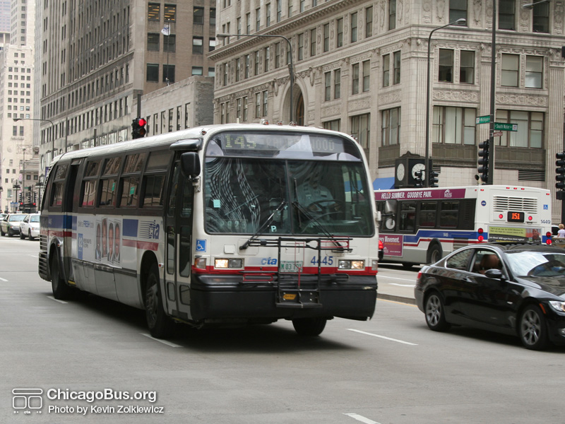 Bus #4445 at Michigan and South Water working route #145 Wilson/Michigan Express on June 6, 2008. (Photo by Kevin Zolkiewicz)