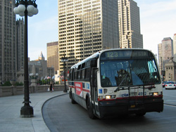Bus #4592 on Wacker, west of Michigan, working route #123 Illinois Center/Union Express on June 10, 2005.