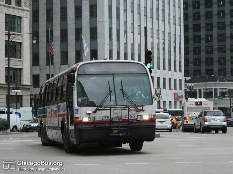 Bus #4756 at Wacker and Wabash working route #2 Hyde Park Express on August 21, 2007. (Photo by Kevin Zolkiewicz)