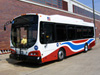 Prototype bus #500 at Skokie Shops on June 17, 2006. Unlike most buses, the windshield wipers on the Optima Opus are mounted at the top of the windshield instead of bottom. (Photo by Robert Madison)