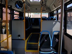 The interior of prototype bus #500 while at Skokie Shops on June 17, 2006. Like the 1000-series New Flyers, the Optima Opus buses feature 