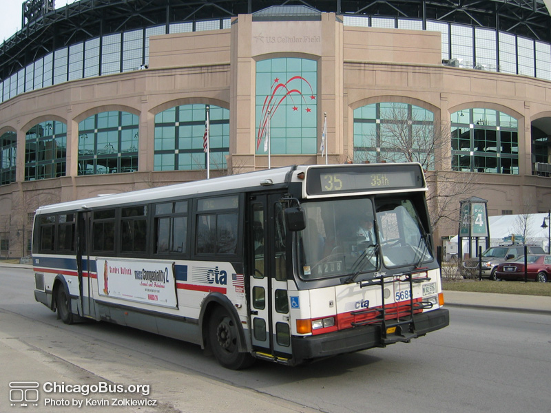 Bus #5688 on 35th, in front of US Cellular Field, working route #35 35th on March 29, 2005. (Photo by Kevin Zolkiewicz)