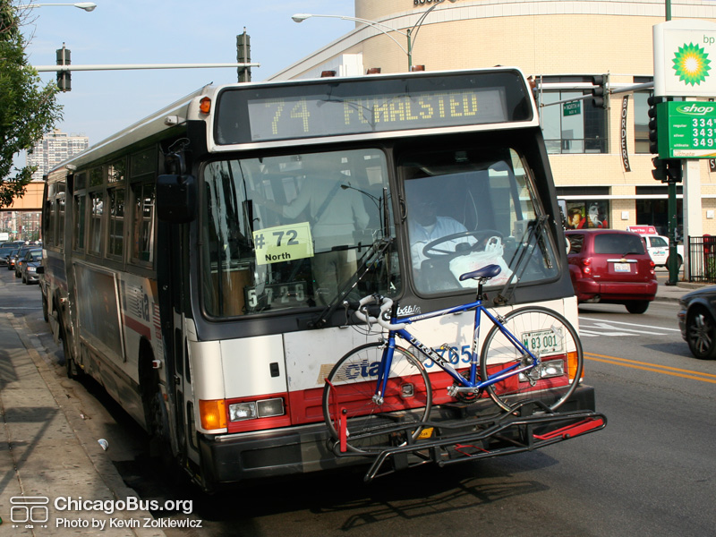 Bus #5765 at North and Clark working route #72 North on June 16, 2006. (Photo by Kevin Zolkiewicz)