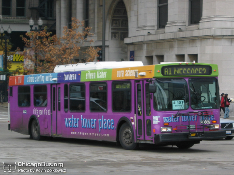 Bus #5832 at Washington and Michigan working route #151 Sheridan on November 22, 2003. (Photo by Kevin Zolkiewicz)