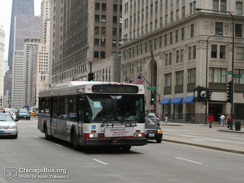Bus #5843 at Michigan and South Water working route #36 Broadway on June 6, 2008. (Photo by Kevin Zolkiewicz)