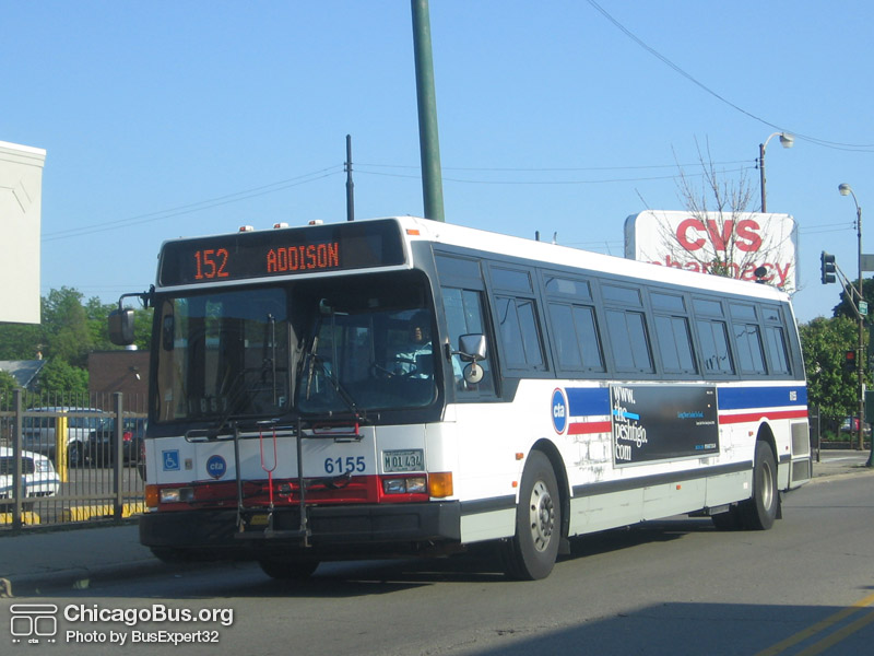 Bus #6155 "running lite" at Belmont and Laramie on May 30, 2008. (Photo by BusExpert32)