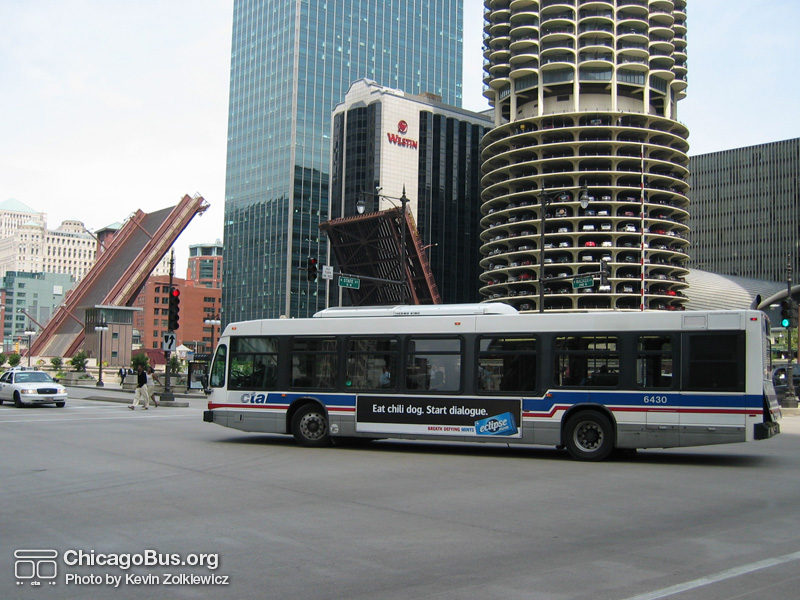 Bus #6430 at State and Wacker on July 9, 2004. (Photo by Kevin Zolkiewicz)