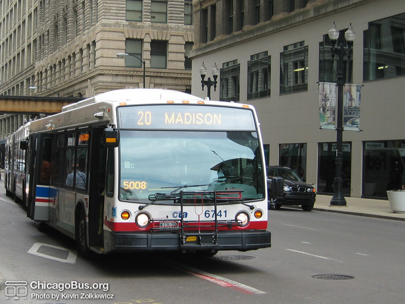 Bus #6741 at Washington and Wacker working route #20 Madison on April 28, 2004. (Photo by Kevin Zolkiewicz)