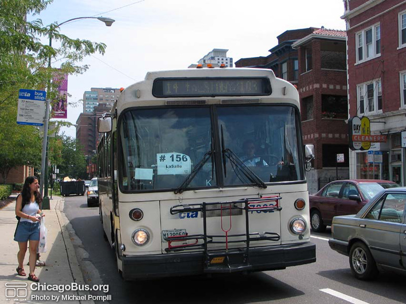 Bus #7332 at Belmont and Broadway working route #156 LaSalle on July 29, 2004. (Photo by Michael Pompili)