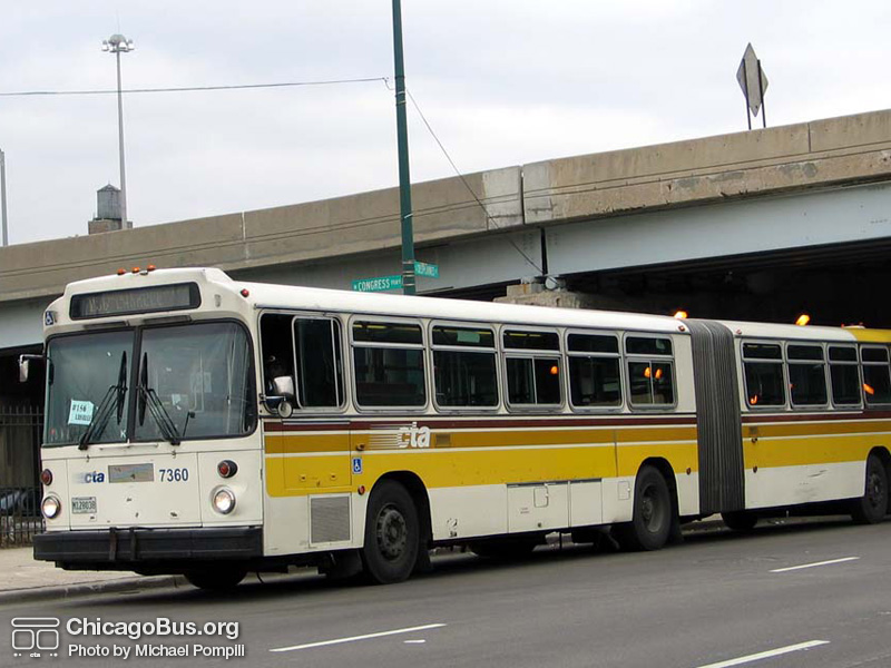 Bus #7360 at Des Plaines and Congress working route #156 LaSalle on March 8, 2004. (Photo by Michael Pompili)