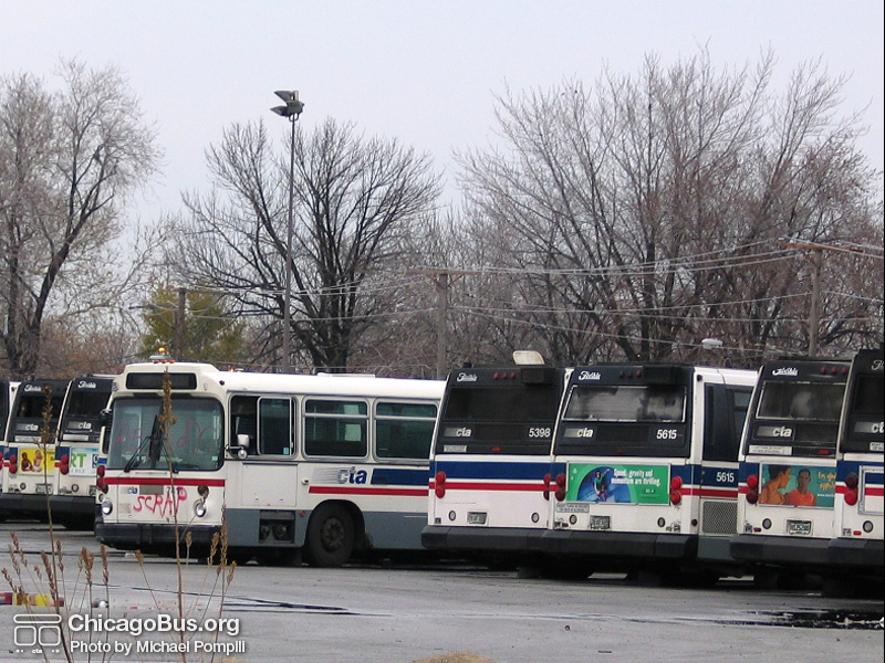 Bus #7411, tagged as scrap, at South Shops on November 26, 2004. (Photo by Michael Pompili)
