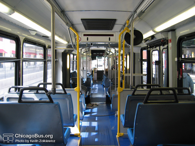 The interior of bus #7572 while at the Howard Red Line terminal on April 13, 2004. (Photo by Kevin Zolkiewicz)