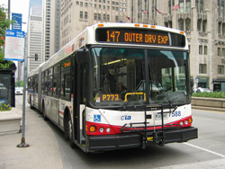 Bus #7588 on North Michigan Ave. working route #147 Outer Drive Express on May 19, 2004.