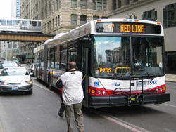 Bus #7598 at Washington and Wabash working route #147 Outer Drive Express on April 28, 2004.