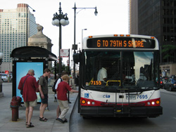 Bus #7695 at Wacker and Michigan working route #6 Jackson Park Express on June 10, 2005.
