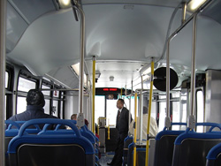 The interior of prototype bus #7800 on January 22, 2005.