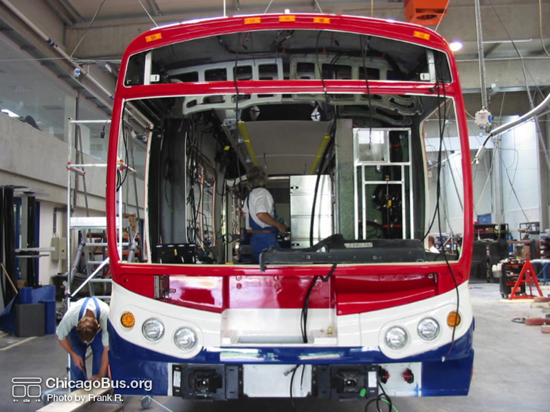 NABI employees work on the assembly of CTA's NABI 45C-LFW CompoBus prototype in 2004 at the NABI plant in Anniston, AL. Special thanks to "Family Guy" for providing these rare assembly photos. (Photo by Frank R.)