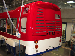NABI employees work on the assembly of CTA's NABI 45C-LFW CompoBus prototype in 2004 at the NABI plant in Anniston, AL. Special thanks to