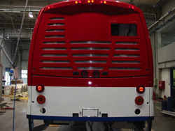NABI employees work on the assembly of CTA's NABI 45C-LFW CompoBus prototype in 2004 at the NABI plant in Anniston, AL. Special thanks to