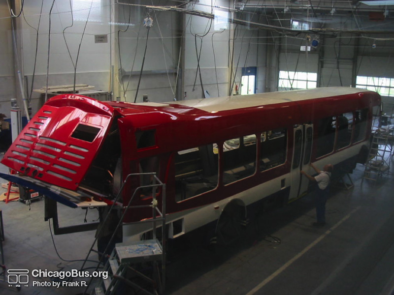 NABI employees work on the assembly of CTA's NABI 45C-LFW CompoBus prototype in 2004 at the NABI plant in Anniston, AL. Special thanks to "Family Guy" for providing these rare assembly photos. (Photo by Frank R.)