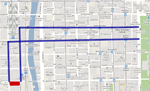 Map of bus-priority lanes and transportation center.